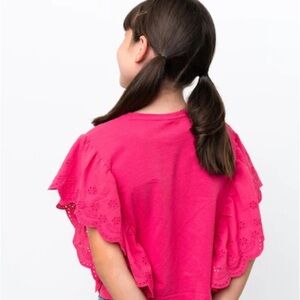 Zara girls kids teens Fuchsia pink short sleeve blouse shirt Eyelet Detail 13 14